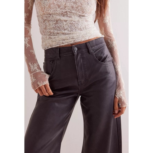NWT Free People We The Free Misha Vegan Leather Pants Barrel Wide Leg Jeans 28 - Picture 9 of 9